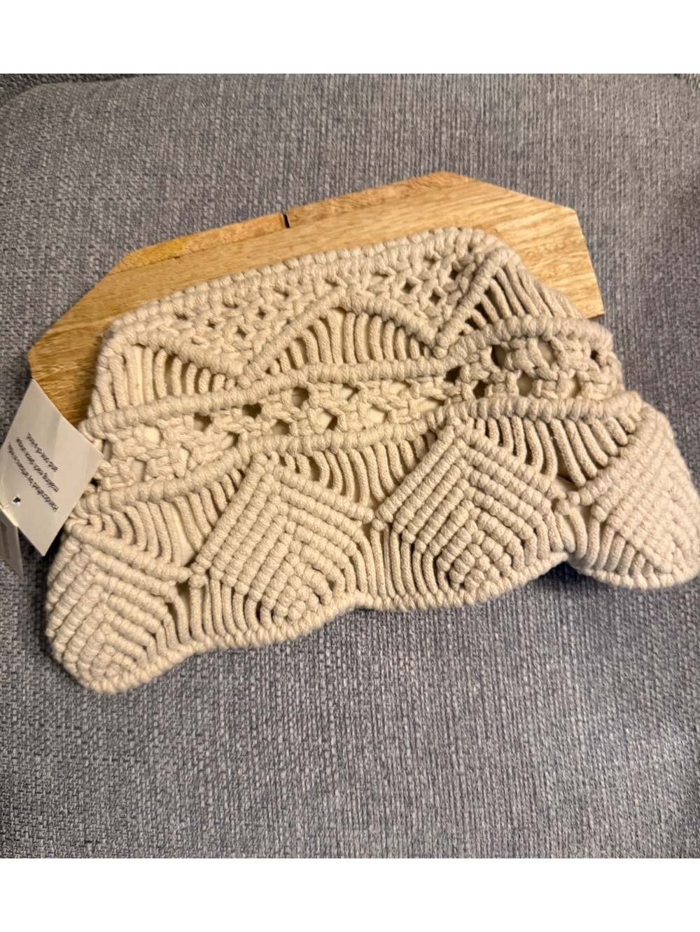 NWT World Market Macrame Clutch with Wooden Frame
